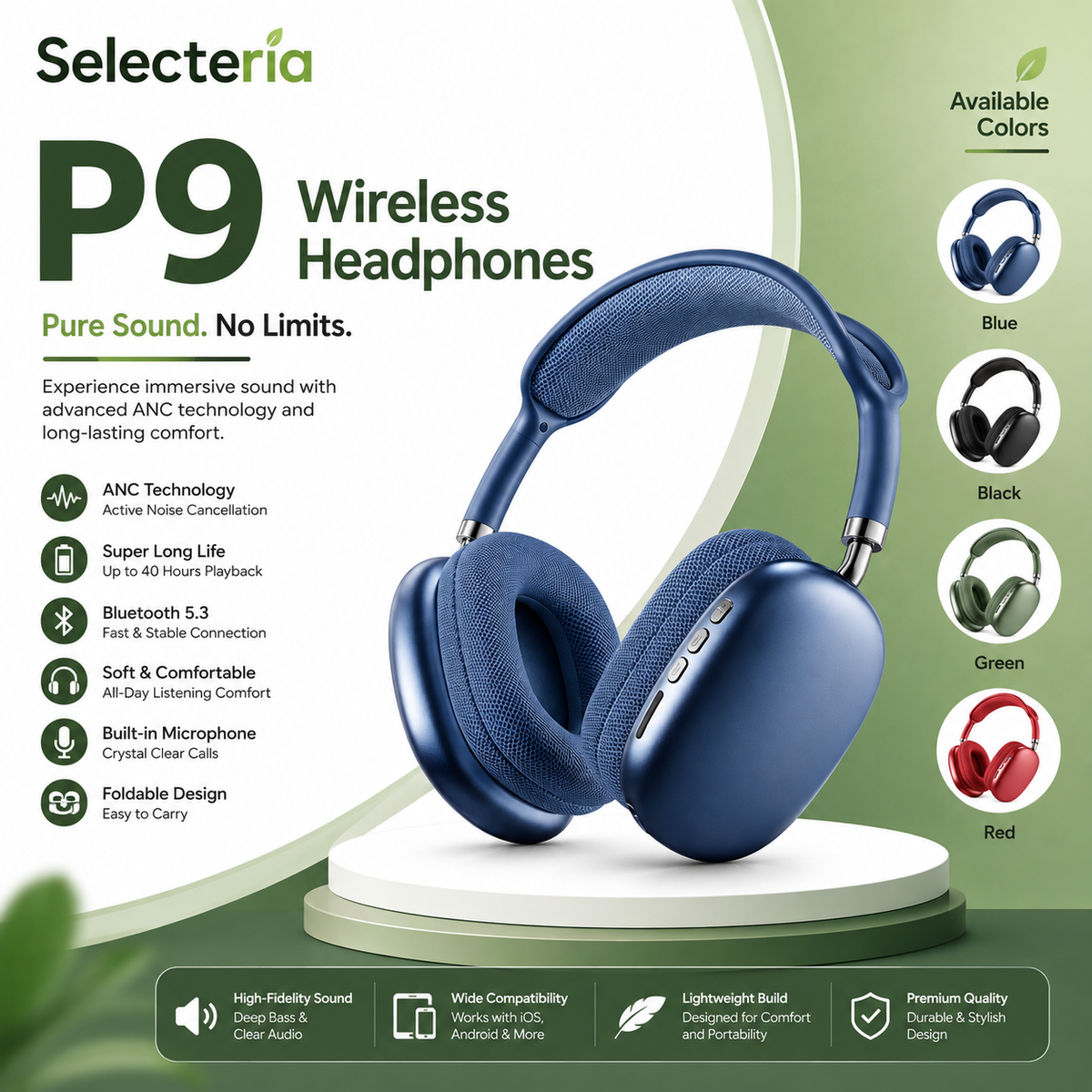 P9 Wireless Bluetooth Headphones: Experience Deep Bass and All-Day Comfort