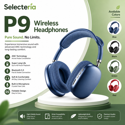 P9 Wireless Bluetooth Headphones: Experience Deep Bass and All-Day Comfort